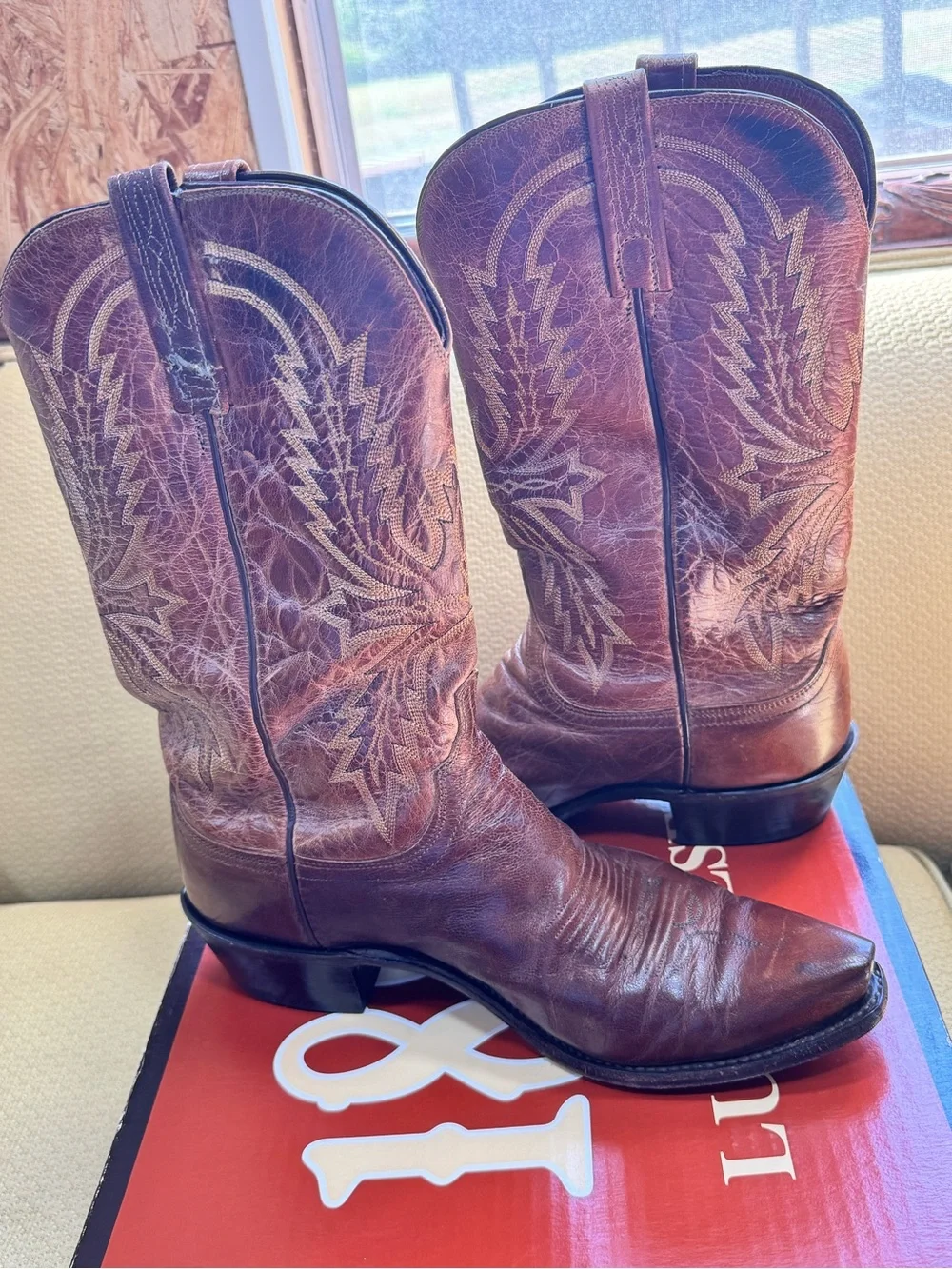 Lucchese Brown Leather Western Cowboy Boots - Picture 7 of 10